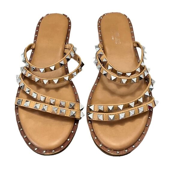 Cushionaire Tonya Studded Strappy‎ Flat Sandals Women’s 7.5 Beige Vegan Leather - Picture 4 of 10
